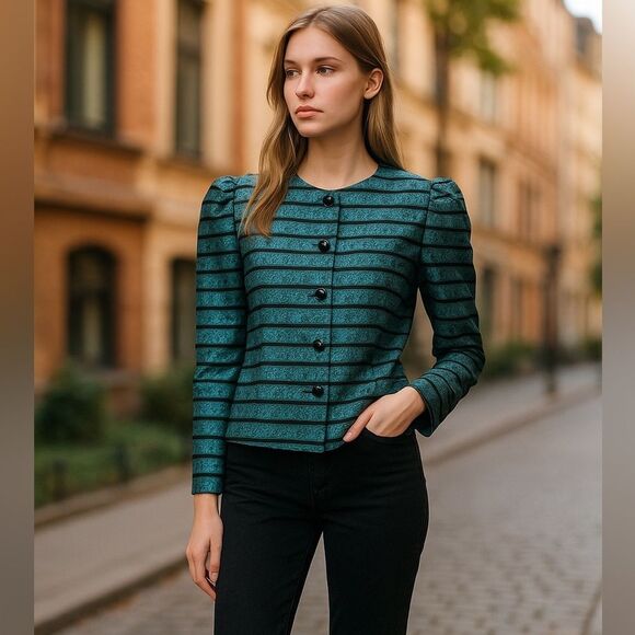 Givenchy Teal and Black Striped Blazer - Picture 1 of 7